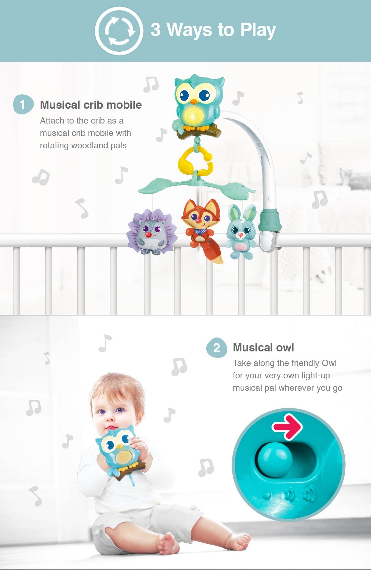 3-in-1 Woodland Friends Soothing Mobile