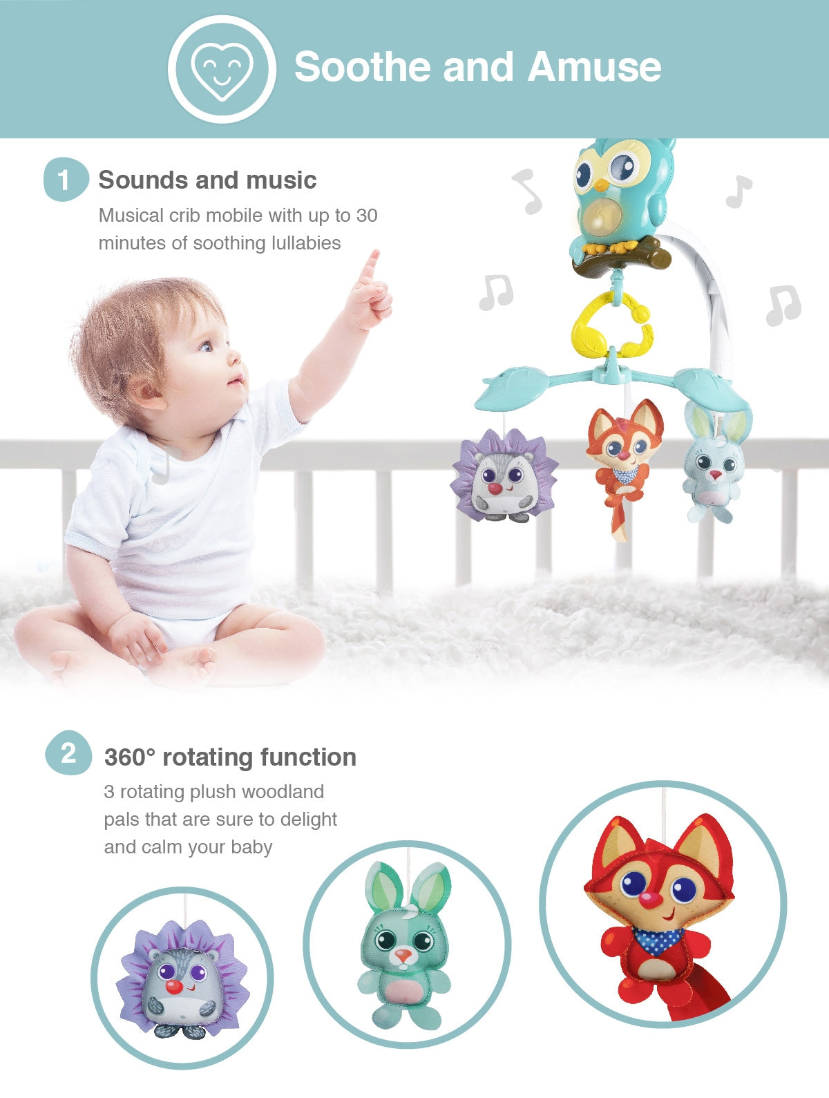3-in-1 Woodland Friends Soothing Mobile