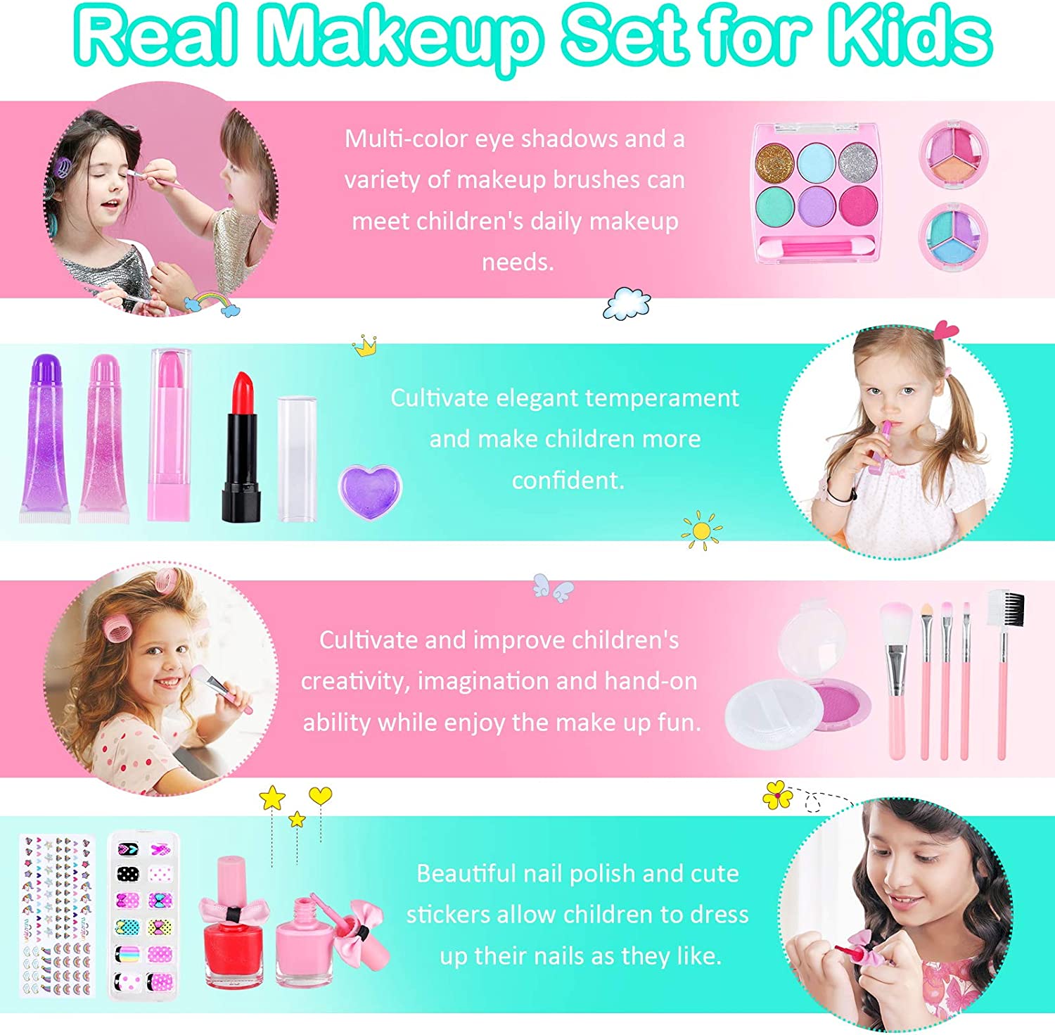 Washable Children Play Makeup Toys Nail Varnish Kit Non Toxic with Suitcase