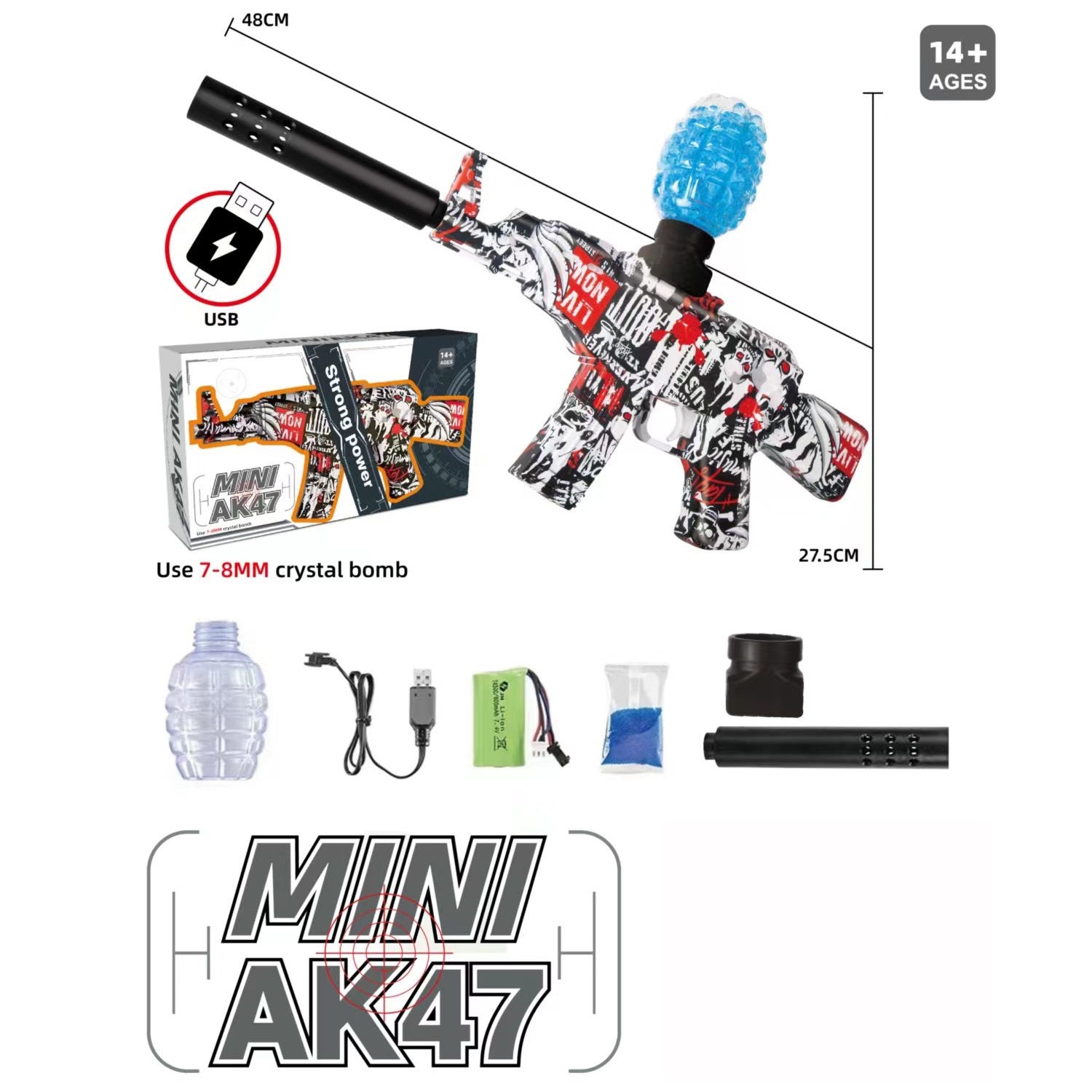 Automatic Gel Blaster Gun Camouflage With Silencer A-K47