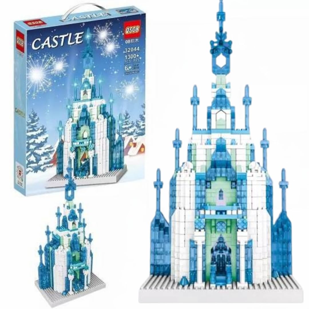 Castle Building Block Set, 1300+ Pieces, Winter Ice Palace Design