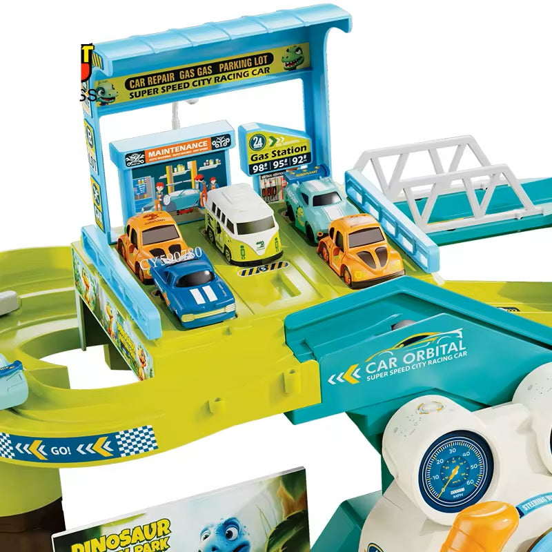 Dinosaur Steering Wheel 4 Car Breakout Adventure Track Set