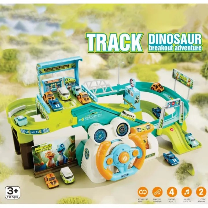 Dinosaur Steering Wheel 4 Car Breakout Adventure Track Set