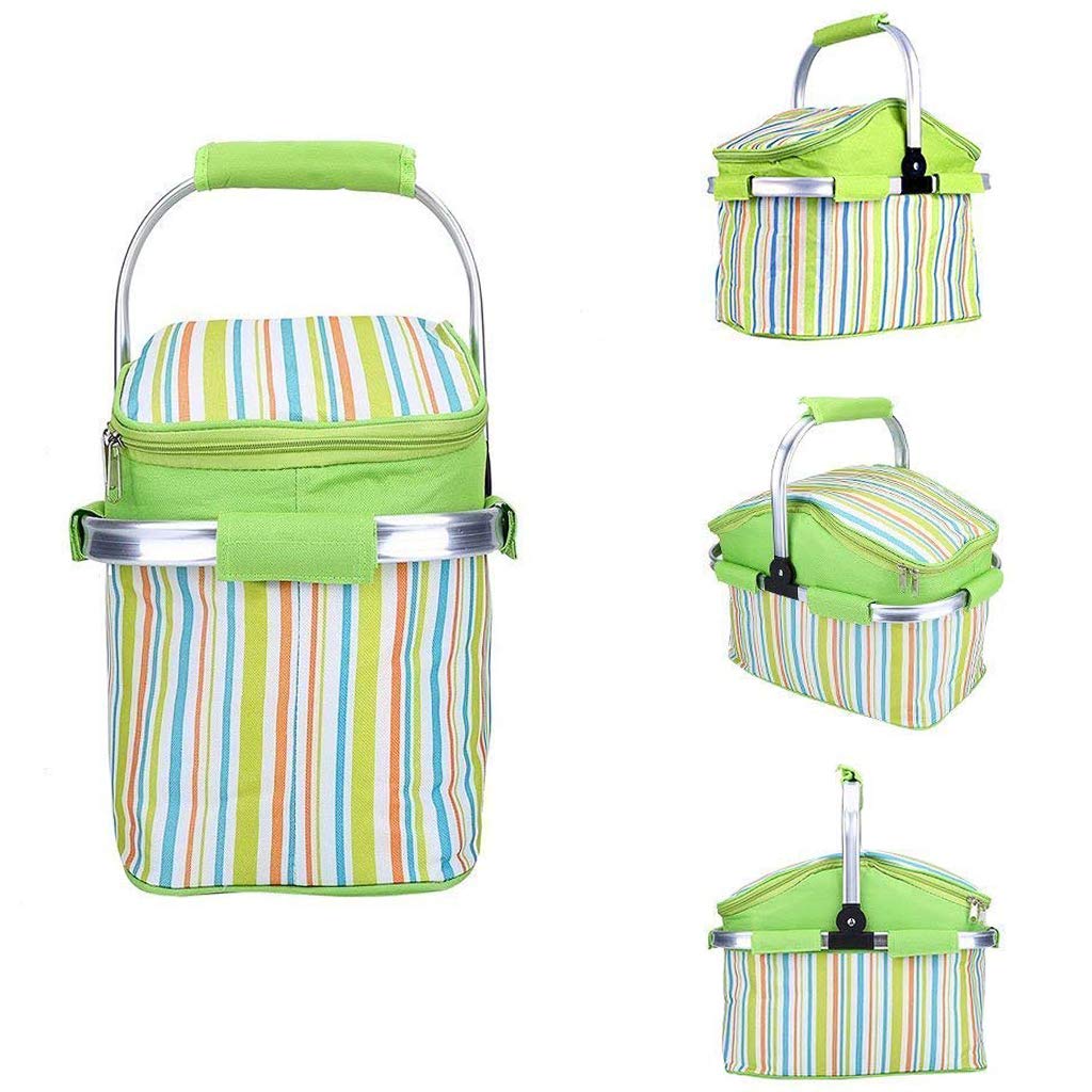 Foldable Camping Insulated Picnic Bag Strips Design (Green)