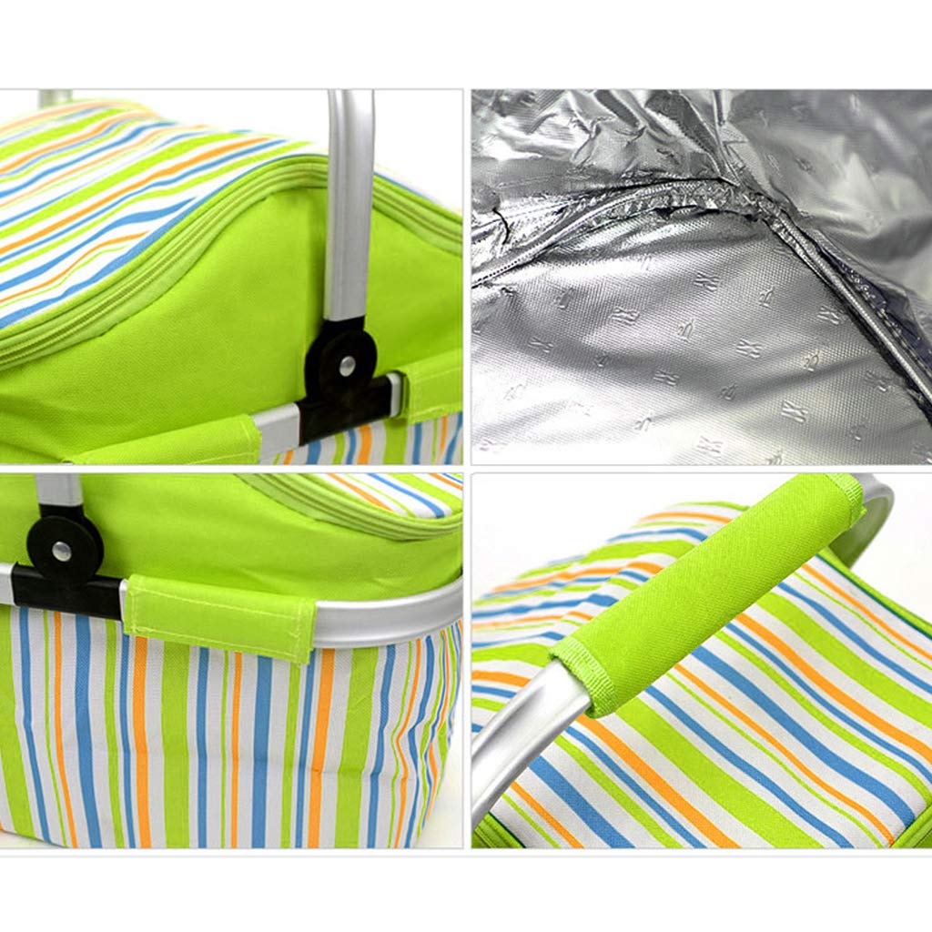 Foldable Camping Insulated Picnic Bag Strips Design (Green)