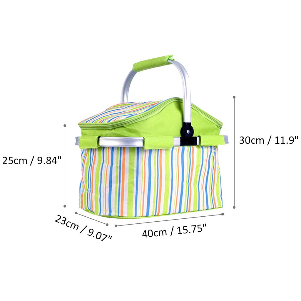 Foldable Camping Insulated Picnic Bag Strips Design (Green)