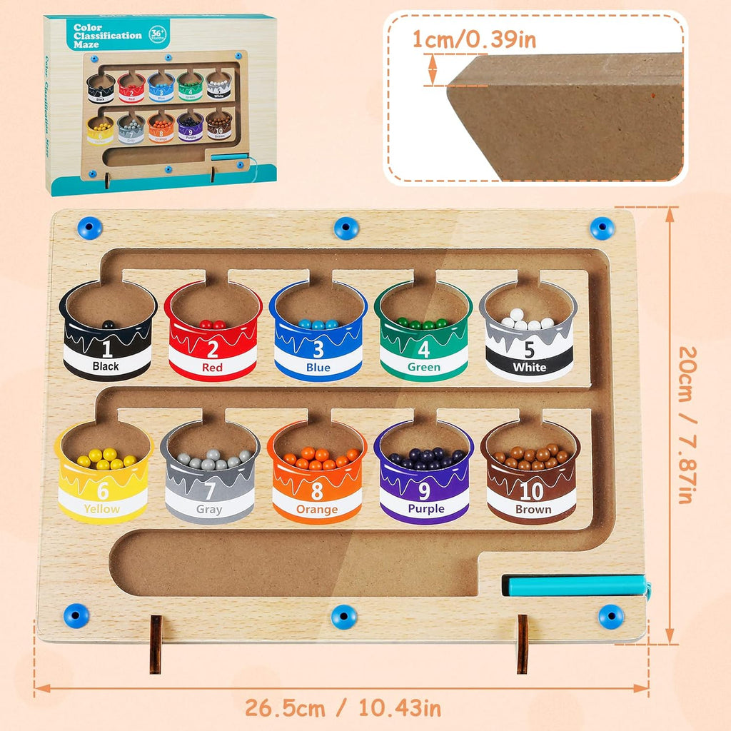 Magnetic Colour and Number Maze Wood Magnet Sorting Board