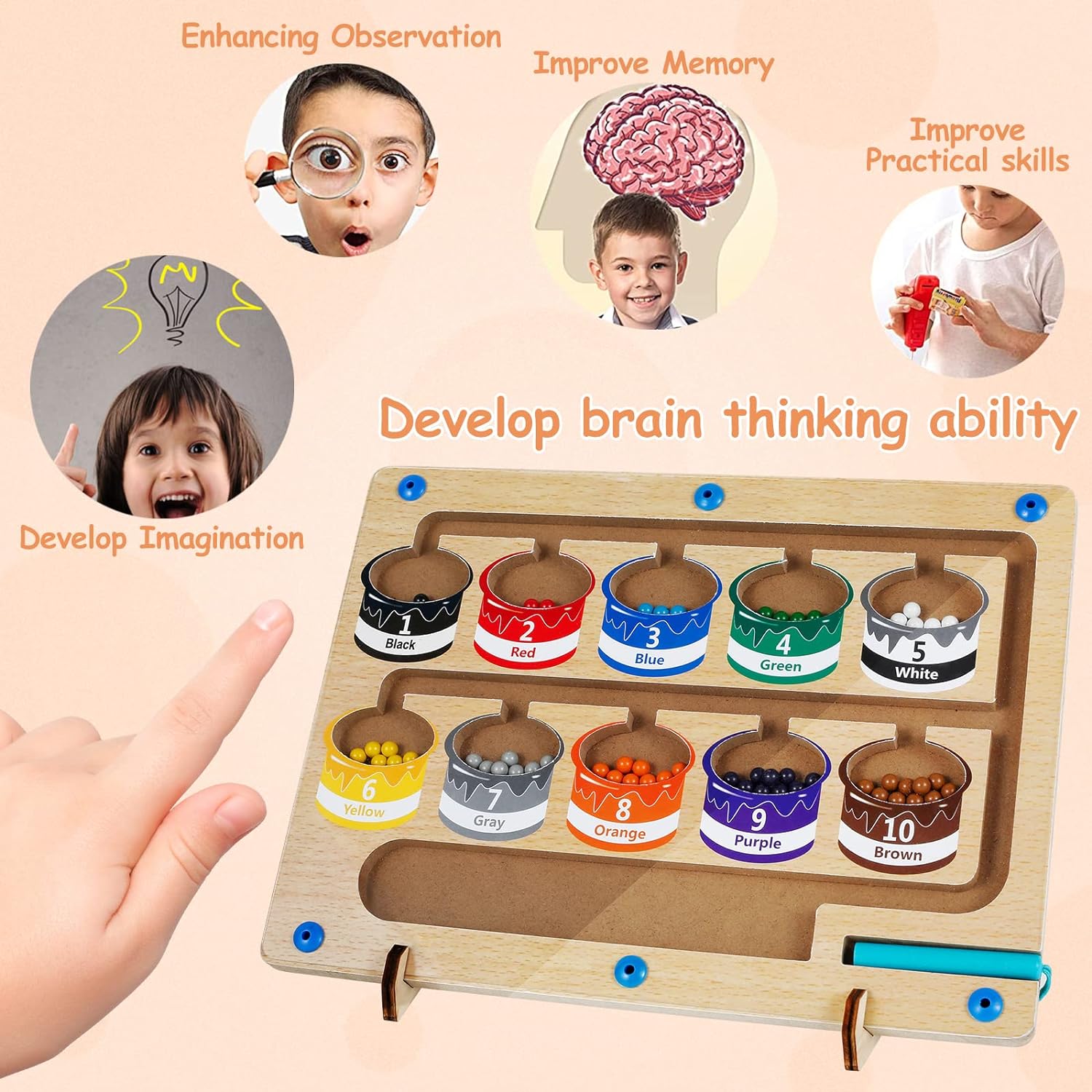 Magnetic Colour and Number Maze Wood Magnet Sorting Board