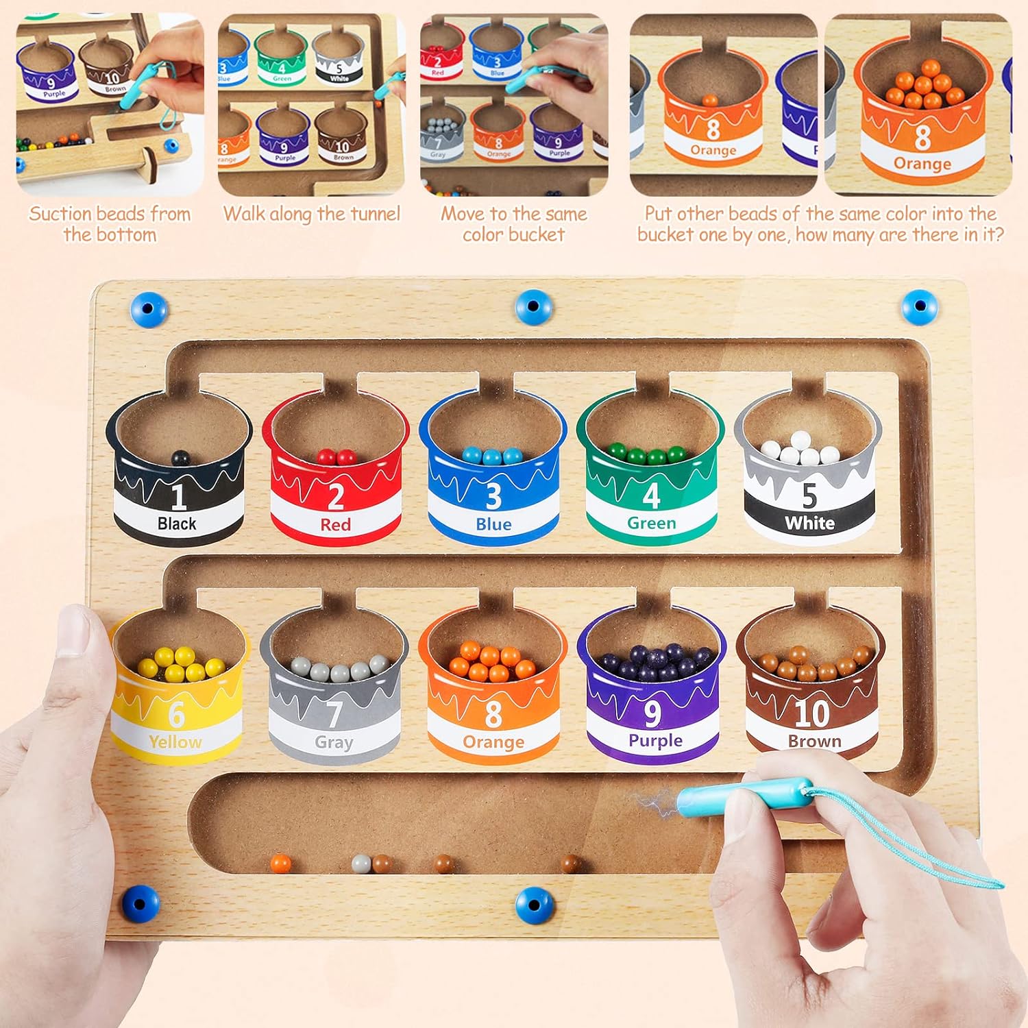 Magnetic Colour and Number Maze Wood Magnet Sorting Board