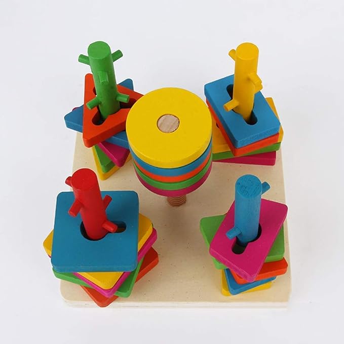 Wooden Five Column Shape Sorting and Stacking Puzzle