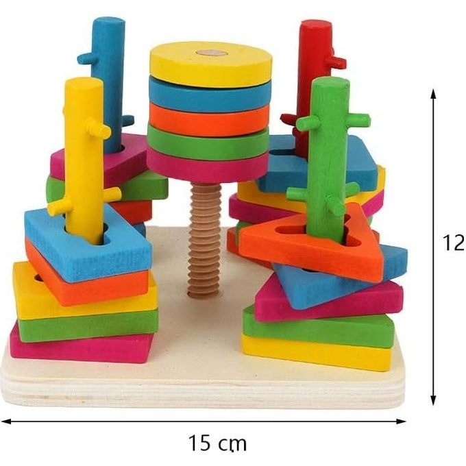 Wooden Five Column Shape Sorting and Stacking Puzzle