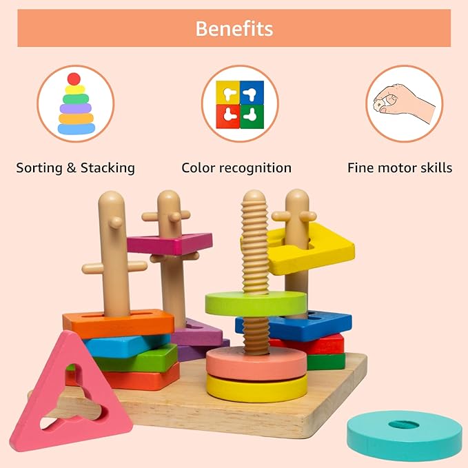 Wooden Five Column Shape Sorting and Stacking Puzzle