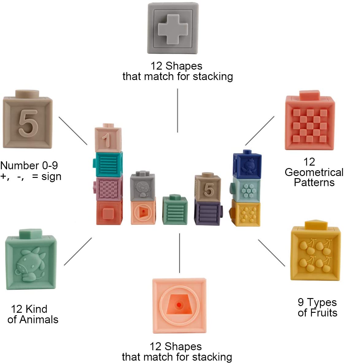 Soft Blocks Squeeze Play with Numbers, Animals &amp; Shapes Textures